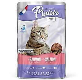 Plaisir Pouch Somon ve Morina Balıklı Soslu Parçalı Kısırlaştırılmış ve Yetişkin Kedi Yaş Maması 100 Gr